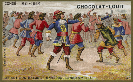 The Grand Condé throwing his baton, 19th century CE French educational card